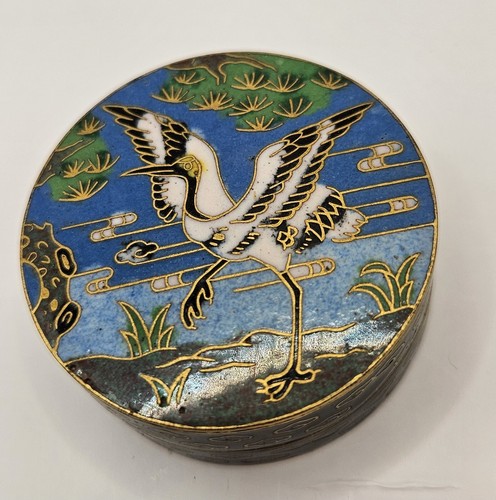 Chinese Cloisonne Enamel Crane Trinket Box Antique - Picture 4 of 12