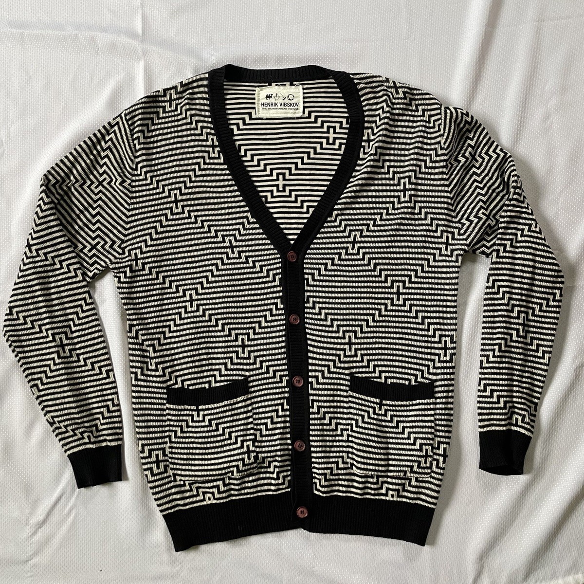 Henrik Vibskov Black White Patterned Cardigan Size L The