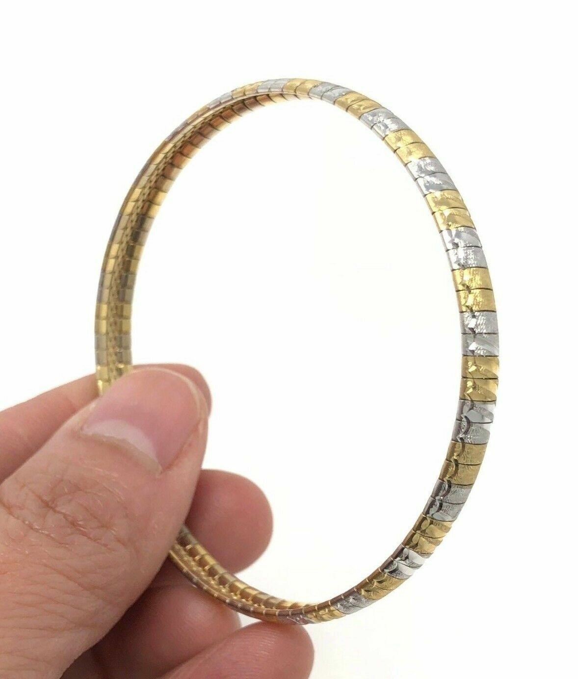 Italian 14k Two Tone Gold Solid Diamond Cut Omega Bracelet 7" 5.6mm 13.