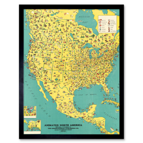 GPC 1944 Pictorial Map North America Industry Framed Wall Art Poster - Picture 1 of 29