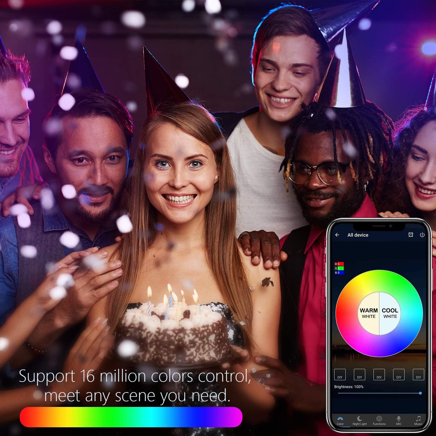 BERENNIS Smart WiFi Light Bulbs, Color Changing LED 3 Count (Pack of 1) 