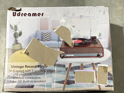 Udreamer UD002 3-Speed Turntable Record Player w/Speakers, USB, Bluetooth,  Aux