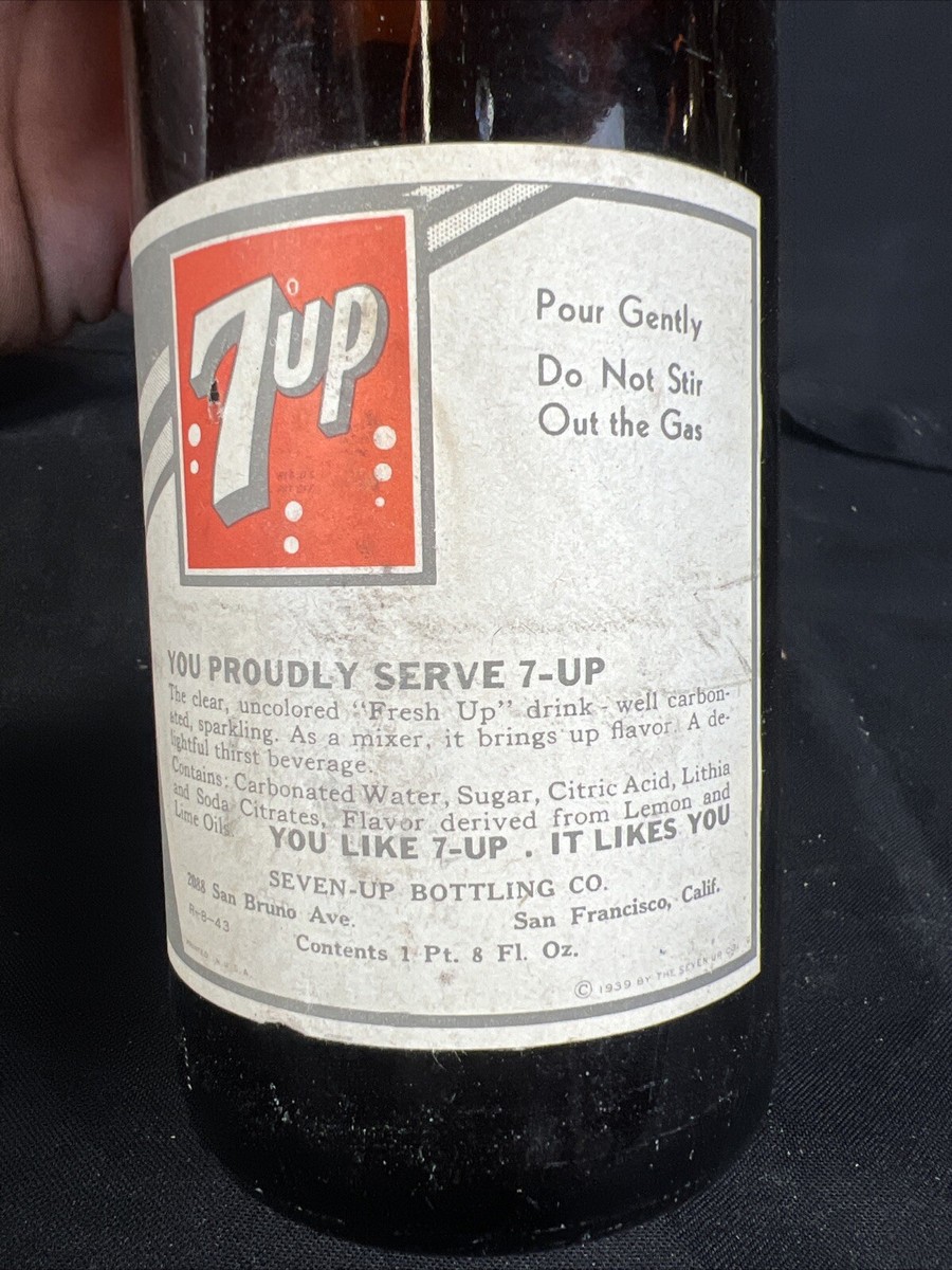 1943 Paper Label 7up Bottle Early Rare 24 Oz Brown San Francisco