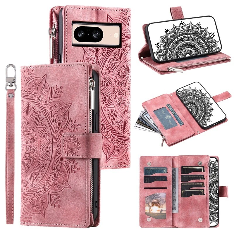Phone Case For Google Pixel 9 8 7 Pro 6A PU Leather Wallet Flip Cover With Strap