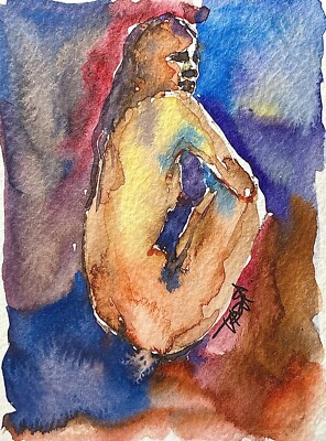 Original Unikat Figurative Portrait Watercolour Porträt Aquarell Gemälde Bild