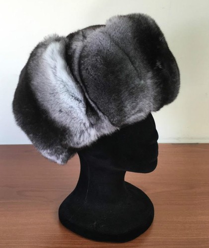 NEW UNISEX CHINCHILLA FUR HAT TRAPPER 