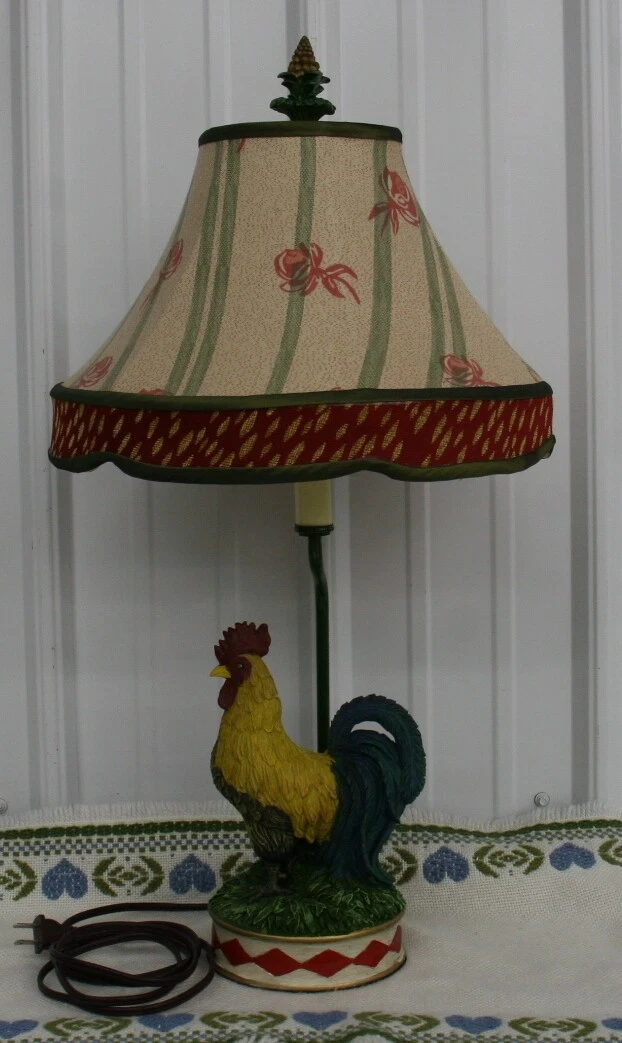 Painted Colorful LARGE Resin Rooster Chicken Accent Table Lamp w