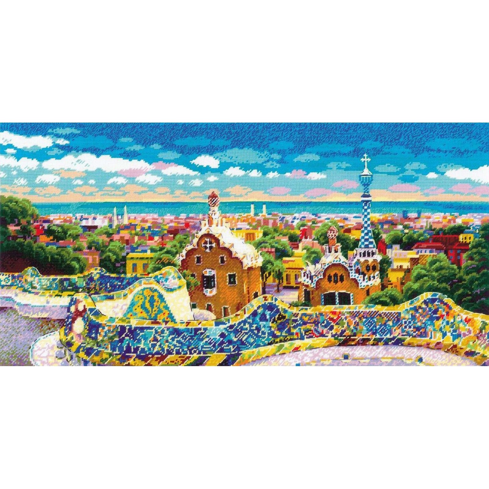 Broderie point de croix RIOLIS Parc Güell pour un moment de détente créative