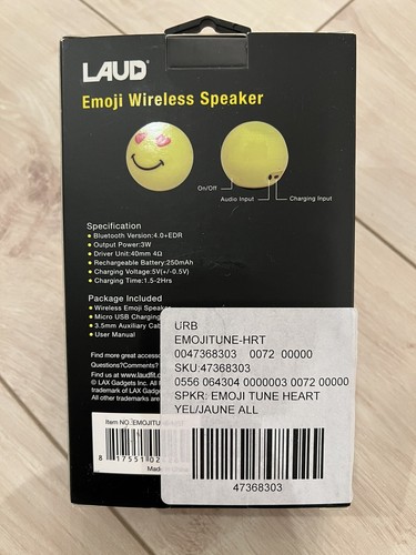 LAUD Portable Bluetooth HEART EYES Emoji Speaker – Wireless - New In The Box - Picture 2 of 2