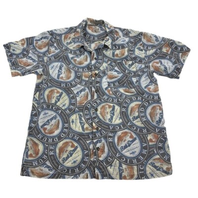 Vintage Columbia Red Drum Beer Short Sleeve Button Up Shirt Large Men Fishing