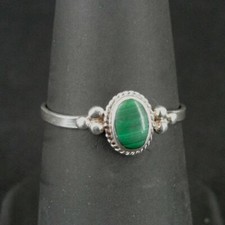Ring Silver Malachite Green Stone Oval Dainty Band Sterling 925 Size 6 1/2 Ring