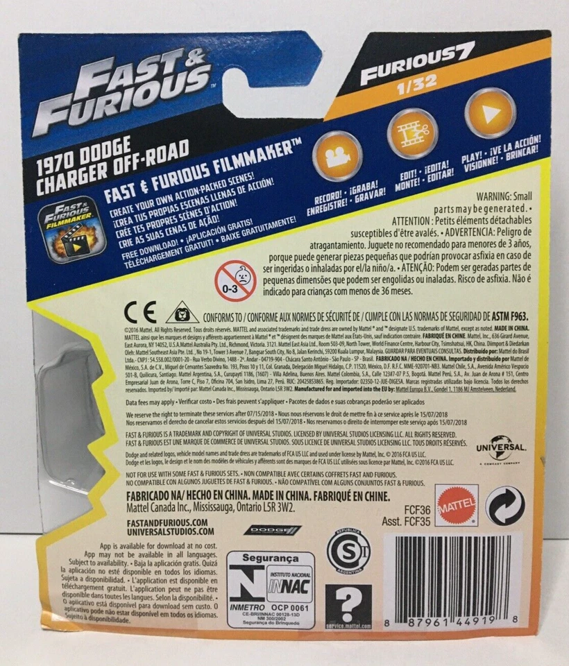 Mattel Fast & Furious 7 Dodge Charger Off-Road '70 1:55 Diecast Metal NEW SEALED - Image 4 of 4