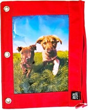 Adorable 10" School Supplies Insert Bag Pouch Red Puppy Dogs