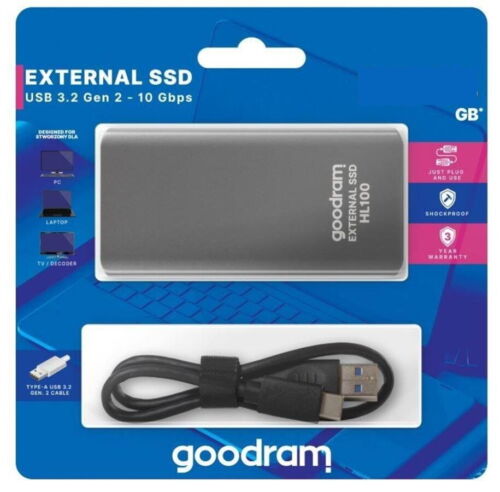 GOODRAM SSD External Hard Drive 256GB to 2TB HL100 Gen. 2 / USB3.2 / 10Gbps - Picture 1 of 10