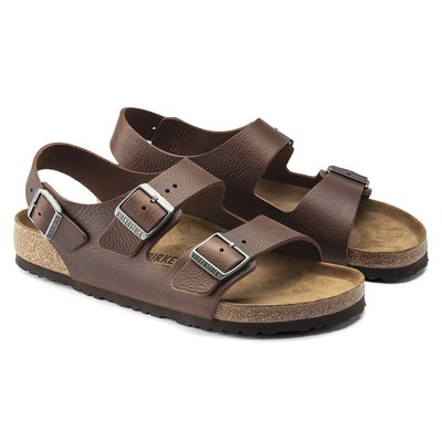 BIRKENSTOCK MILANO LEATHER SANDAL TRIPLE BUCKLE BROWN 