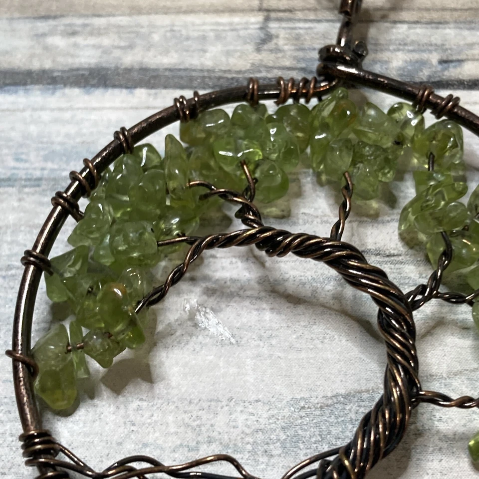 Древо жизни подвеска перидот сколы полудрагоценное ожерелье 18» медная цепочка - Изображение 3 из 4