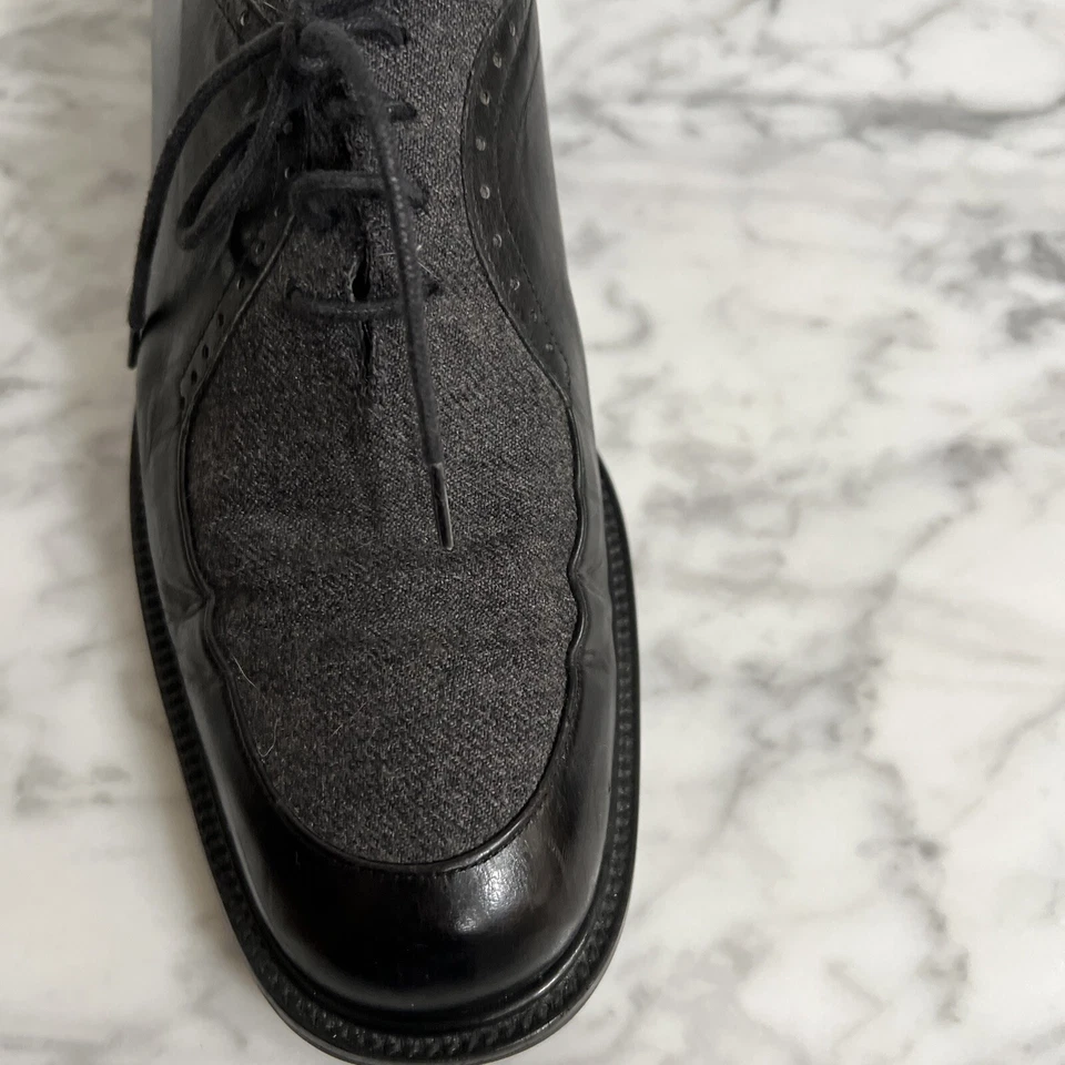 Stuart Weitzman  Size 7 W Oxford Grey Flannel And Black Leather Loafers - Image 3 of 4