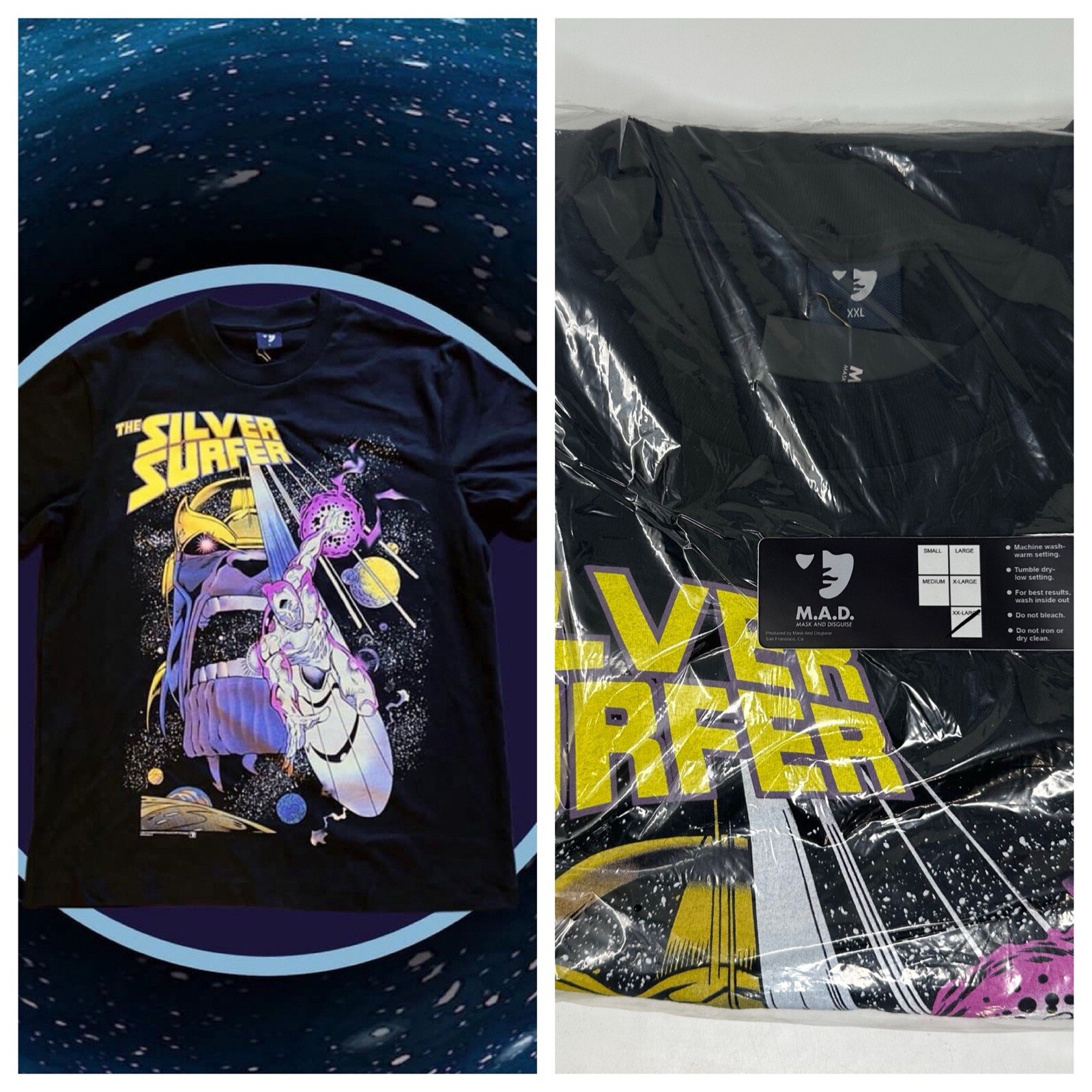 Máscara y Disfraz Marvel Silver Surfer Cosmic Solo Camiseta Camiseta 2XL NUEVO SELLADO