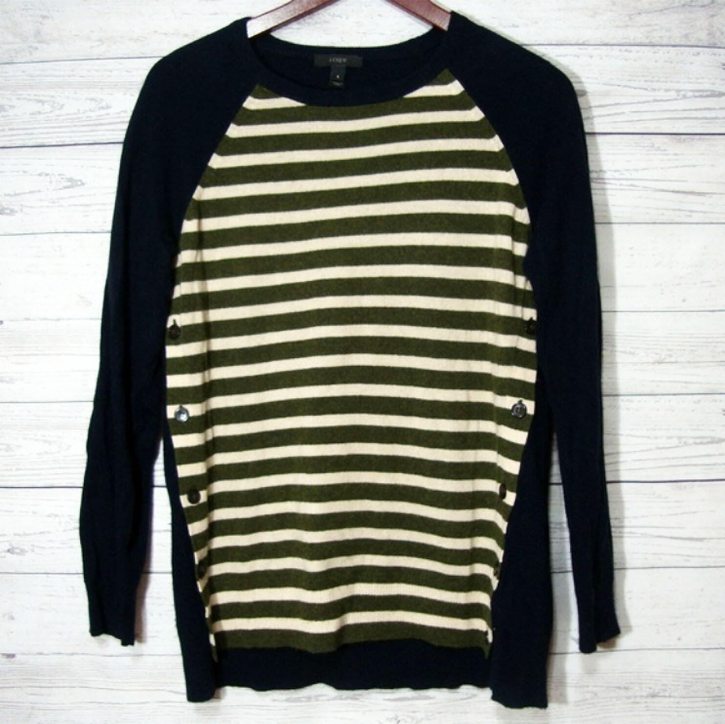 J. Crew Wool Blend Side Button Elbow Patch Stripe… - image 3