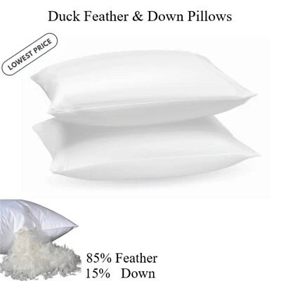 Duck Feather&Down Pillows Extra Filled Bed Pillow 100%Cotton Cover Pack of 2,4,6
