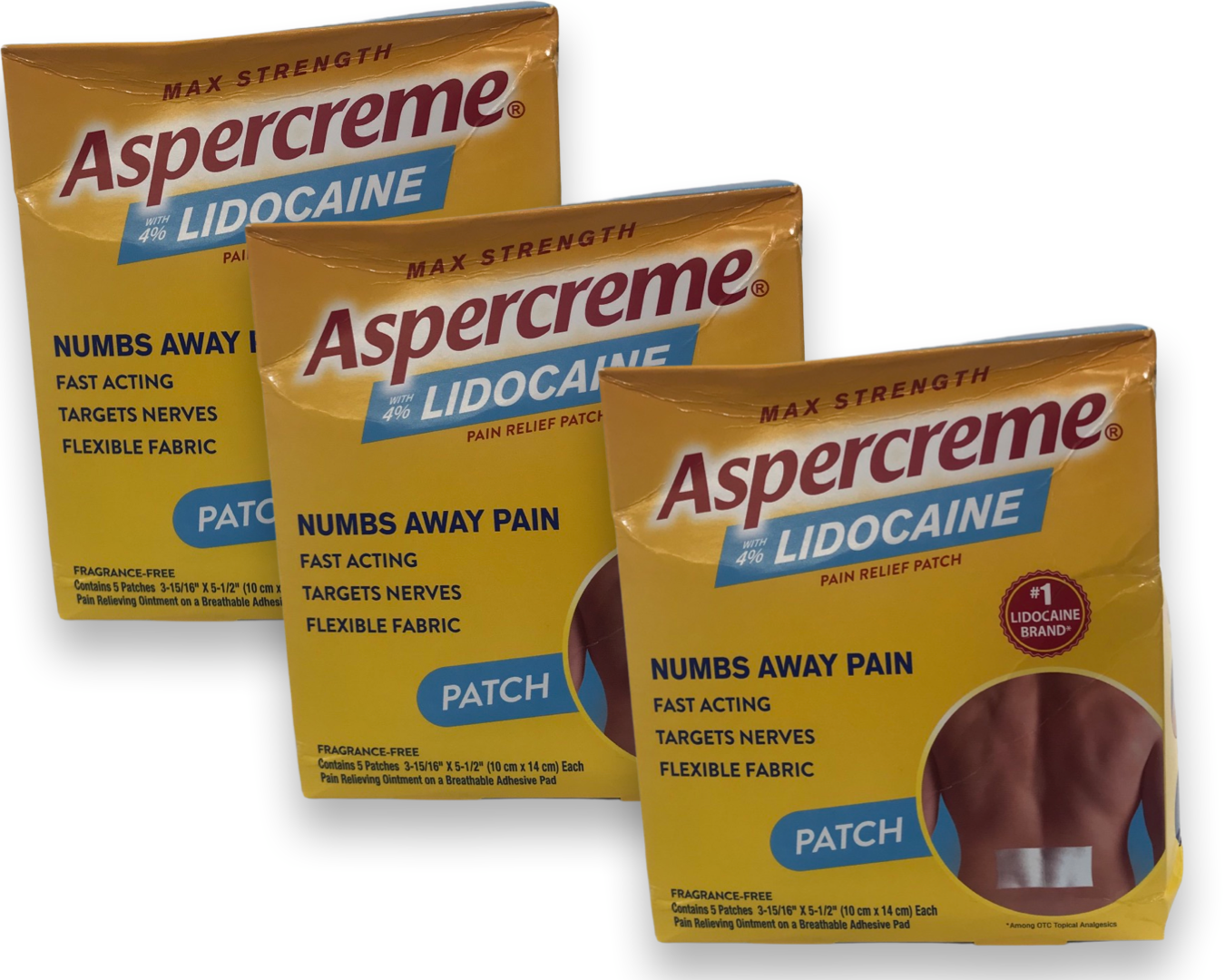 3 boxes Aspercreme Max Strength 4 Lidocaine Pain Relief Patches 15
