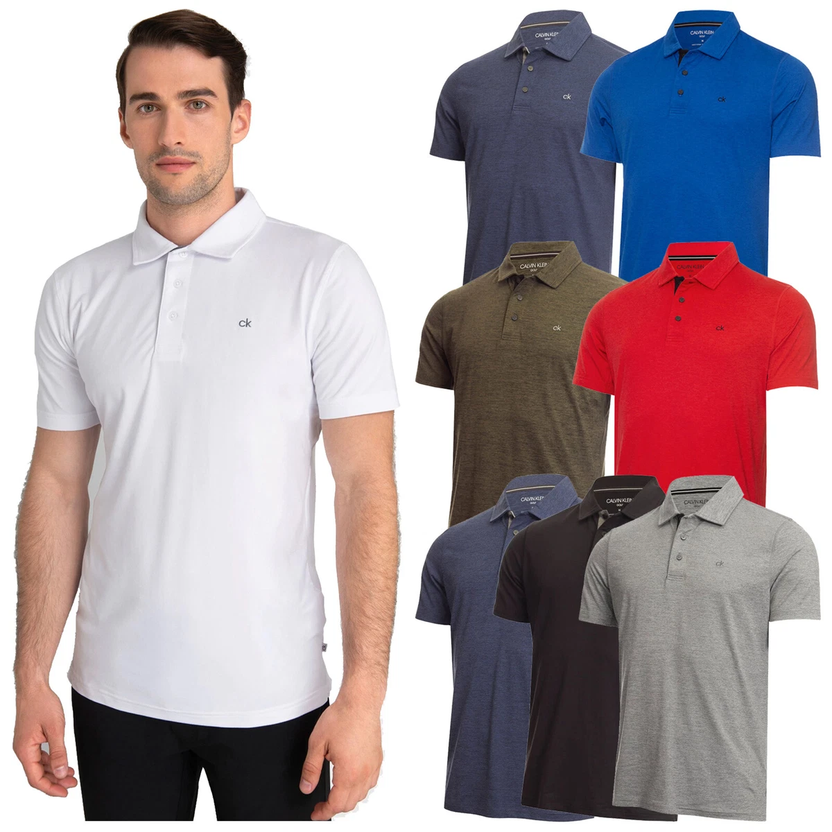 2024 Calvin Klein Mens Newport Polo Shirt Lightweight Top UV30 Short Sleeve
