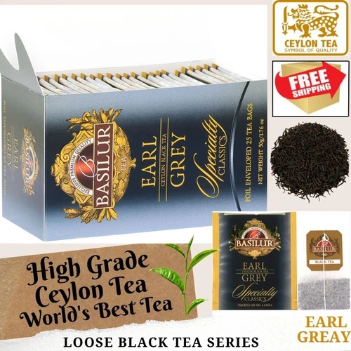 Basilur Earl Grey Tea Bergamot Flavour Ceylon Premium Loose Black Tea 25 Bags