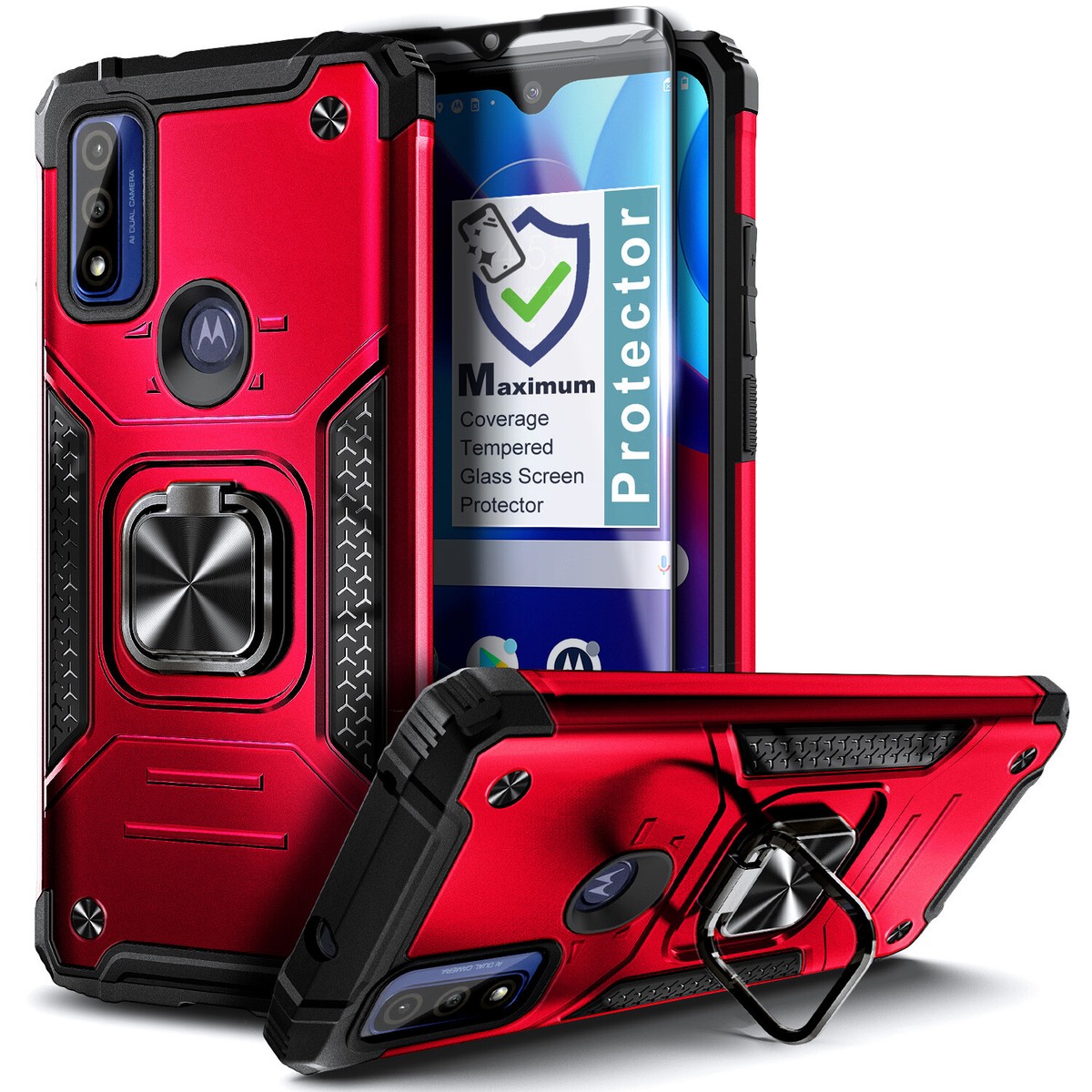 Screen Protector Phone Case For Moto E 2021 For Motorola Moto G Pure Case Shockproof Ring Stand Phone Cover Tempered Glass Screen Protector Phone Case For Moto E 2021 For Motorola Moto G Pure Case Shockproof Ring Stand Phone Cover Tempered Glass