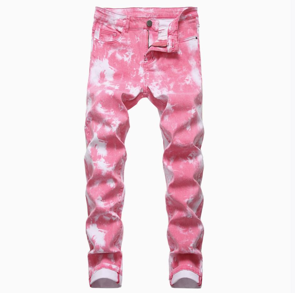 Men's Punk Boys Colorful Cotton Denim Stretch Jeans Pants Straight Leg Pockets 