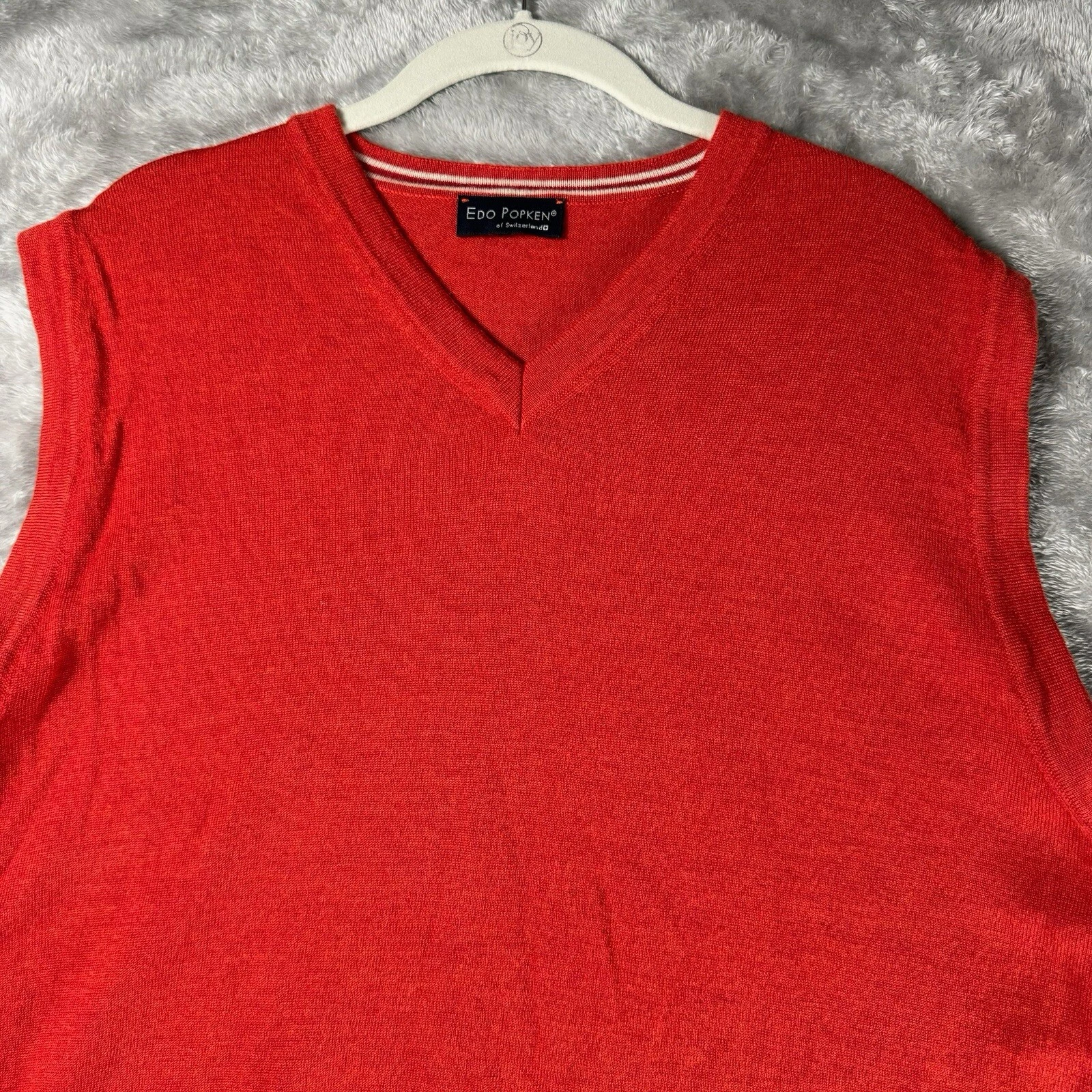 Edo Popken Sweater Vest Mens L Red 100% Extra Fine Merino Wool Bespoke