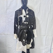 Women’s Cowhide Leather Long Coat Black & White Hair On Pony Skin Western Jack