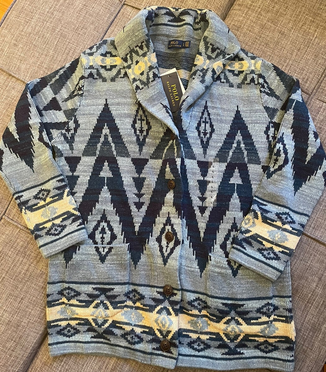 Polo Ralph Lauren Southwestern Cardigan Indigo Dye Blue Hand knit 
