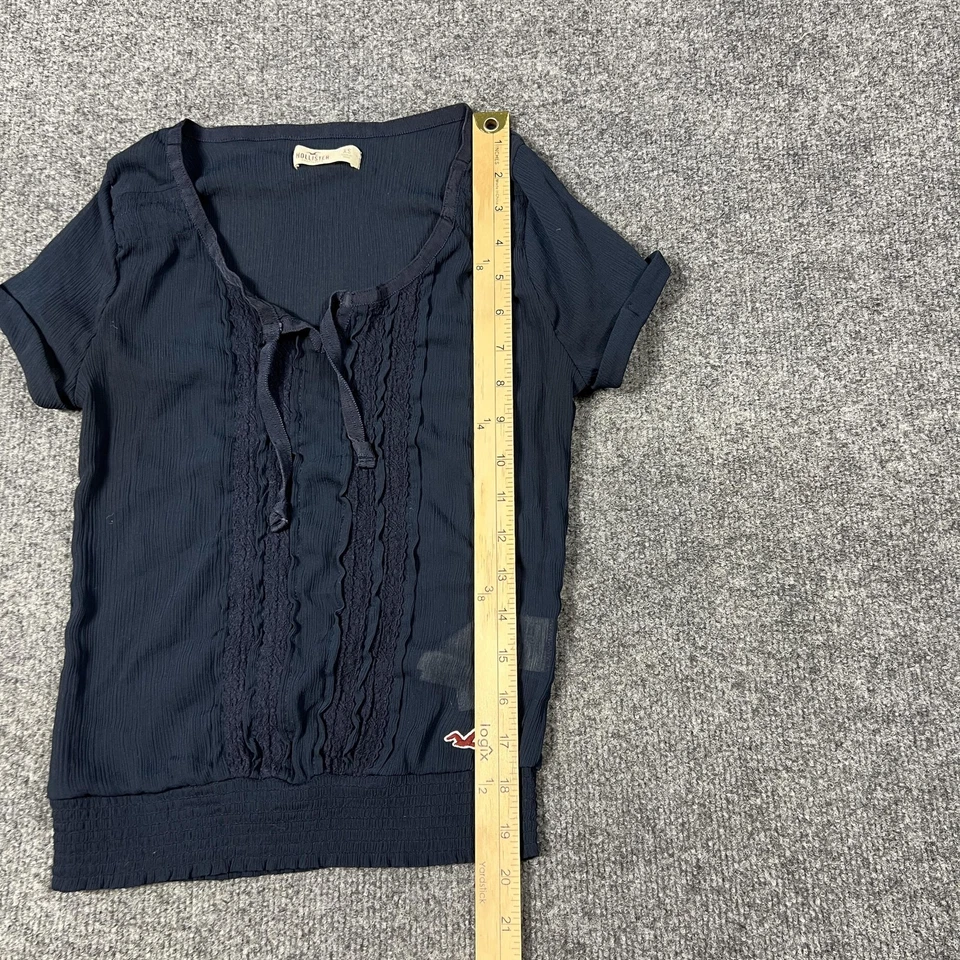 Camisa Hollister para mujer XS azul marino con ribete de encaje cuello atado Bella Y2k manga corta Foto 4 de 4