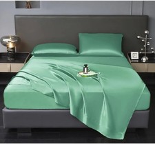 4 Pcs Queen Size Luxury Silky Soft Grass Green Satin Sheet Set,1 Premium Moistur