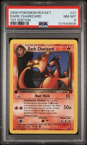 Pokemon Dark Charizard 1st Edition Non-Holo Rare 21/82 Team Rocket PSA 8 NM-MT