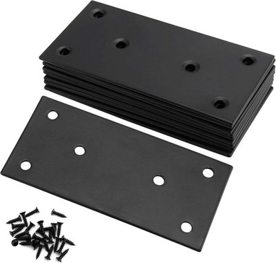 TAICHEUT 10 Pack 4'' x 2'' Stainless Steel Mending Plates Black, 2mm Thick Heav...