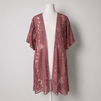 Rebellion Again Kimono Duster Sz Small Lace Boho Dusty Rose Long Fairy Romantic