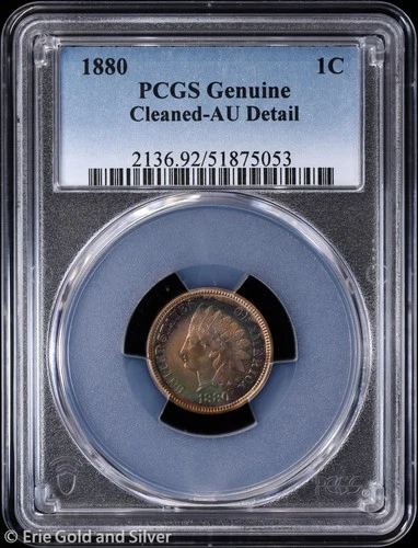 1880 1C Indian Head Cent PCGS Genuine AU Detail