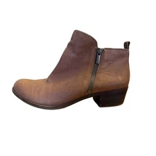 Lucky Brand Basel Ankle Bootie Women’s 9.5 Brown Leather Heeled Boot Double Zip