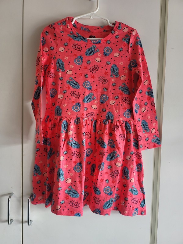 Amazon Essentials Star Wars Girls Fit & Flare Pink Dress XS 5 Years Long Sleeve