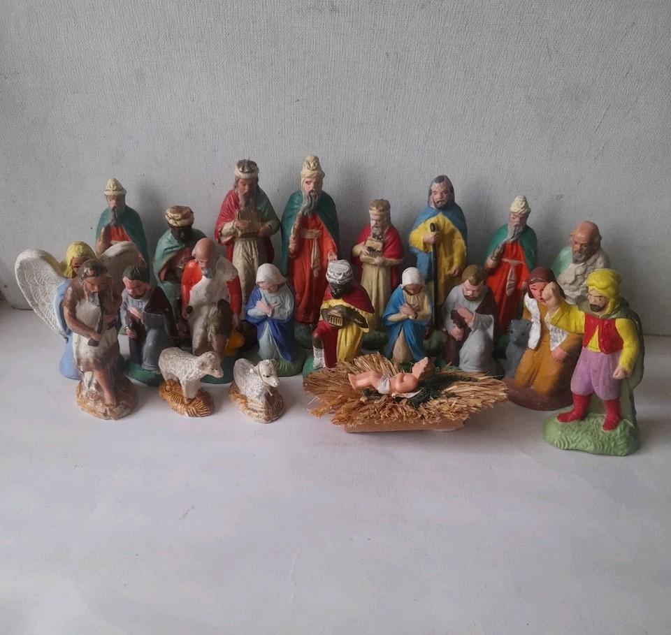 Santon ancien Devineau crèche vieux berger accroupi 6 cm taille 2