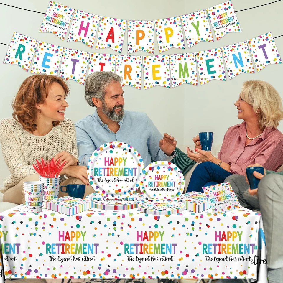 Decoraciones para fiestas de jubilación, 142 piezas juegos de platos y servilletas de jubilación mesa... Foto 4 de 4