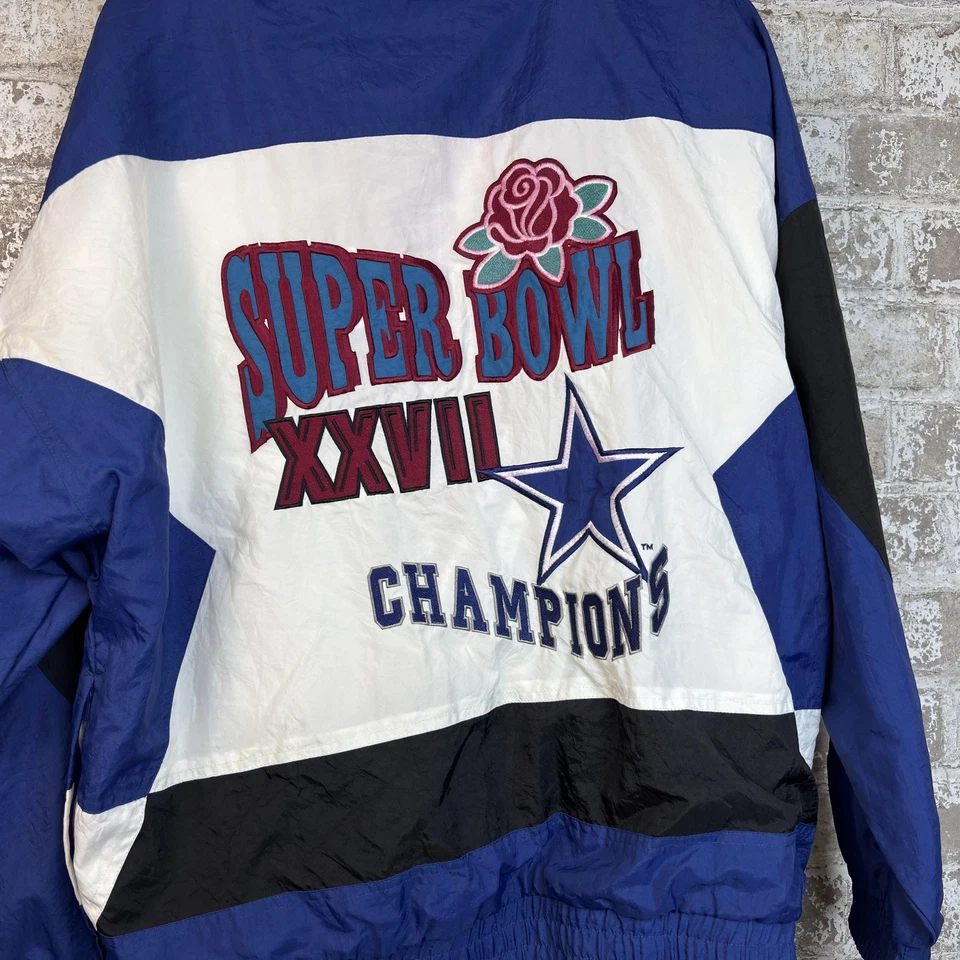 Chaqueta De Colección Dallas Cowboys Para Hombres Grande Azul NFL Fútbol Super Bowl XXVII Años 90 Foto 4 de 4