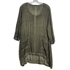 Grizas Silk Blend Tunic Dress Womens M Crinkle Lagenlook Sheer Oversize Artsy