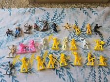 Lot 27 Vintage 2" Plastic Cowboys Indians 1970s Pink Black Grey Yellow White
