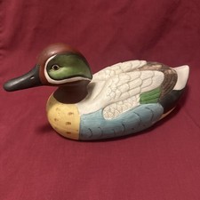 Mallard Duck Ceramic Vintage 12  Inches Long Painted- New Old Stock- Excellent