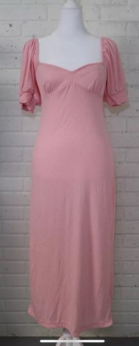 Milkmaid pink Free People Beach Bel Air Large Midi Dress Ribbed Puff Sleeve NWT
