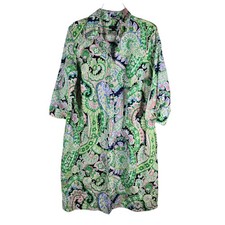 Talbots Womens 18 Petite *missing Belt* Green Pink Paisley Shirt Dress