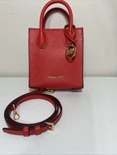 Michael Kors Mercer XS Shopper Leather Crossbody Bag  (Red/Gold Tone)