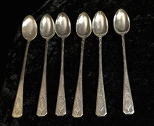 VTG Antique Wm Rogers Set of 6 Long Iced Tea Spoons-Nuart Pattern 1940 Silver 